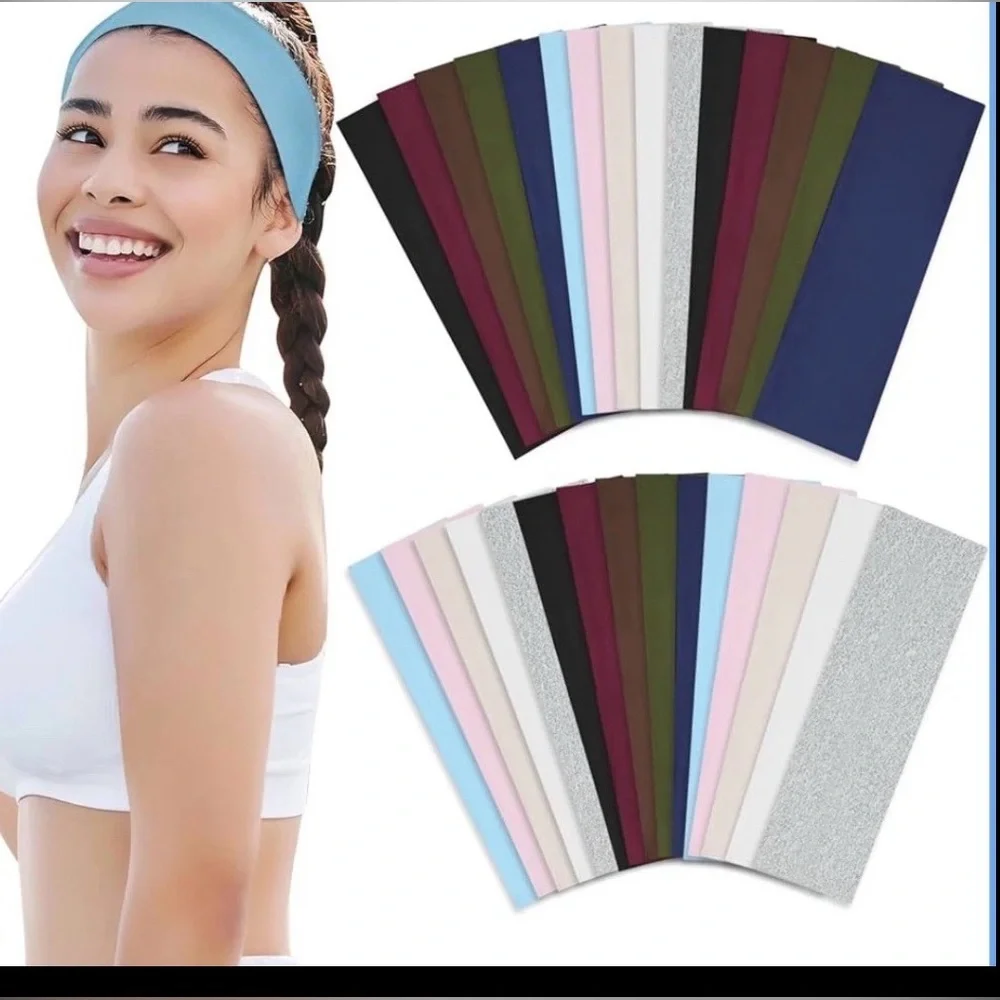 30 Pcs Multicolored Workout Stretchy Cloth Headbands Non Slip Yoga Sports Hair .